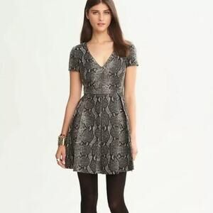 Banana Republic Heritage Metallic Snake Print A Line V Neck‎ Mini Dress Women 2